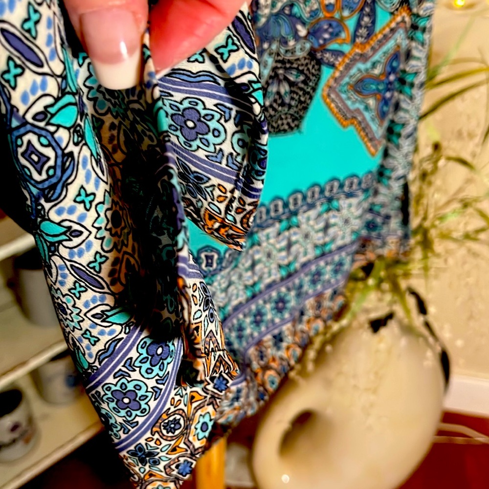 NWT Cynthia Rowley 2X Beautiful Aqua and jewel tones, sleeveless tunic. FLOWY! - Picture 5 of 6